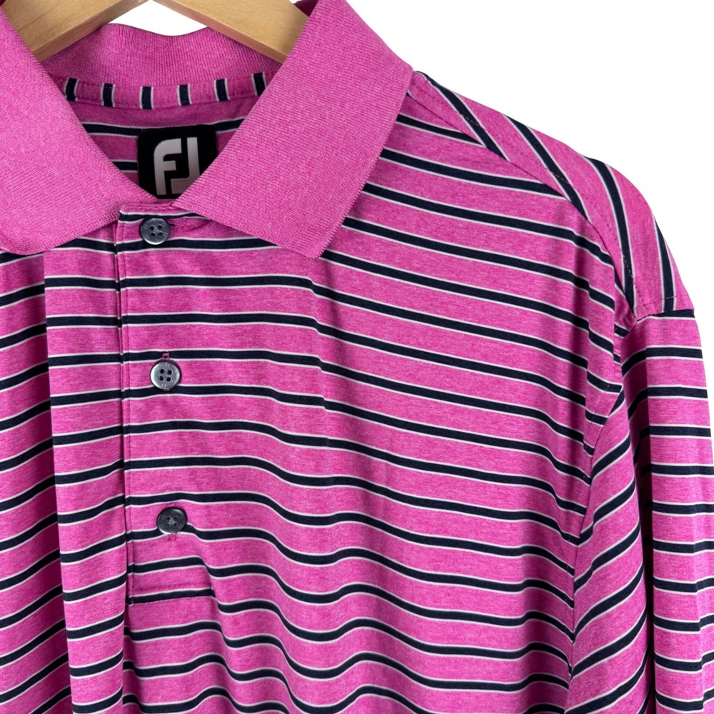 FootJoy Golf Polo Men Large Pink Striped Short Sleeve Performance 1131615